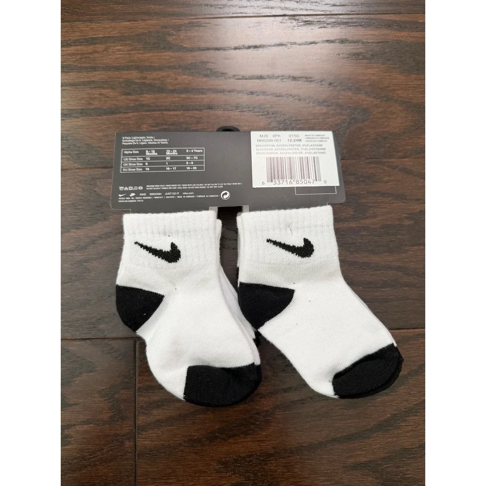 Nike Infant 6-Pack Lightweight Ankle Socks White Black NN0299-001 12-24 Months